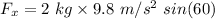 F_x=2\ kg* 9.8\ m/s^2\ sin(60)