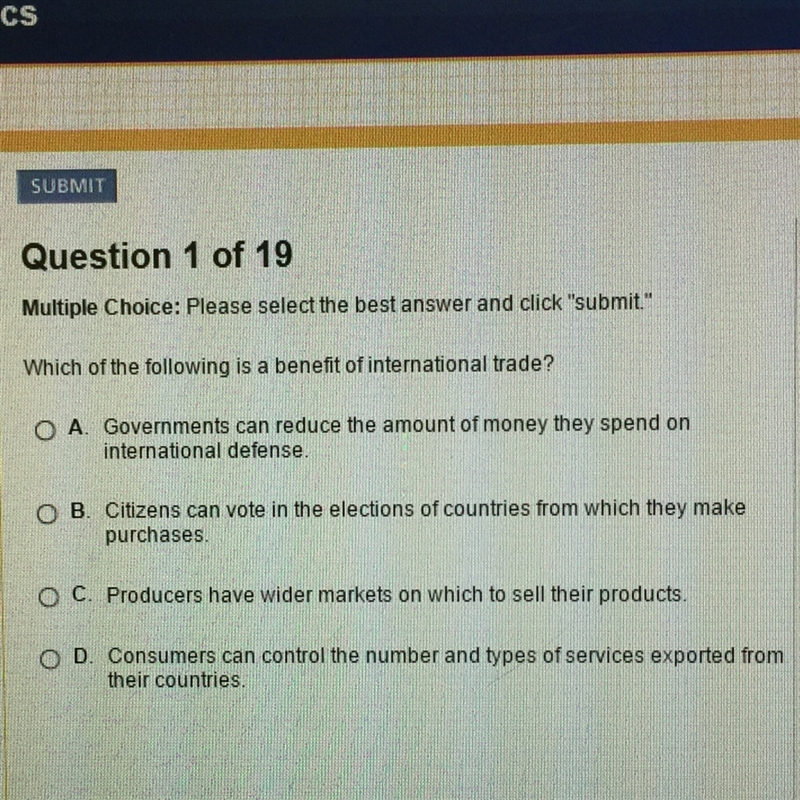 Which of the following is a benefit of international trade ?-example-1