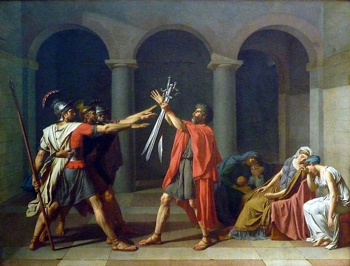 Jacques-Louis David's Oath of the Horatii, 1784 is a milestone if the Neoclassical-example-1