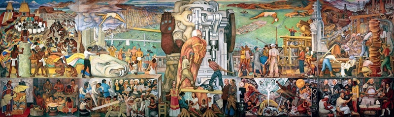 In Rivera's mural, Pan-American Unity, Frida Kahlo can be found A)in the top right-example-1