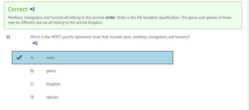 Which is the most specific taxonomic level that includes apes, monkeys, orangutans-example-1