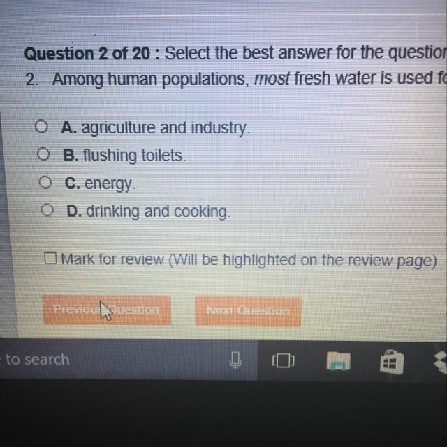 Among human populations the most fresh water is used for-example-1