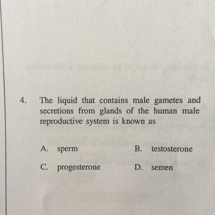 The liquid that contains male gametes and secretions from glands of the human male-example-1