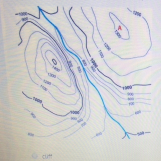 Which of the choices below describes what you seen on the contour map at point &quot-example-1