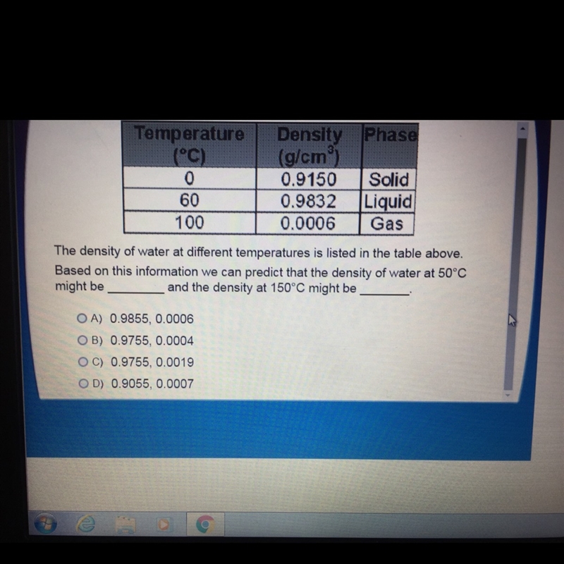 The density of water at different temperatures is listed in the table above. Based-example-1