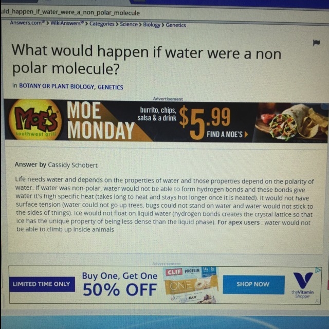 If water were a nonpolar molecule, how would the properties of water be different-example-1