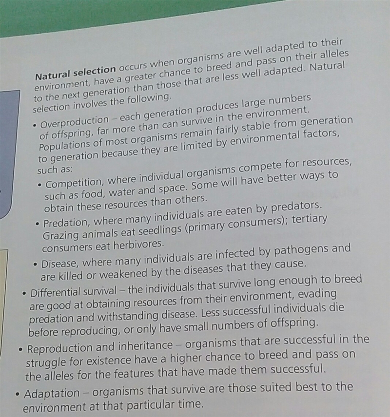 Please help quickly! Describe how natural selection occurs in a population. Choose-example-1