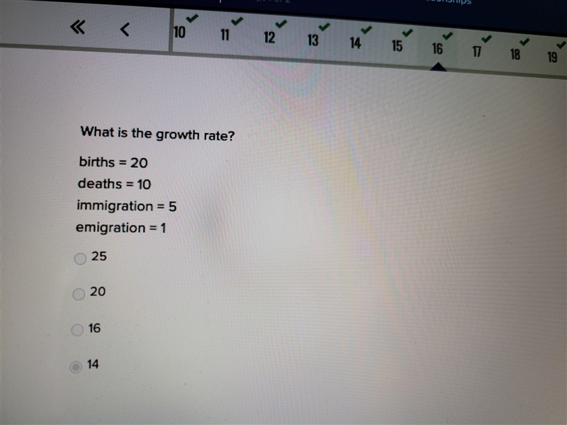 What is the growth rate? births = 20 deaths = 10 immigration = 5 emigration = 1-example-2