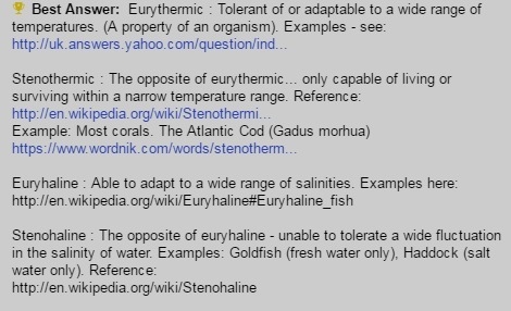 1. Explain the following terms and provide an example of each: eurythermic, stenothermic-example-1