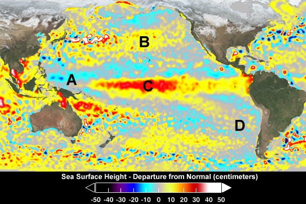 In the image below, which region is showing an abnormally high sea level?-example-1