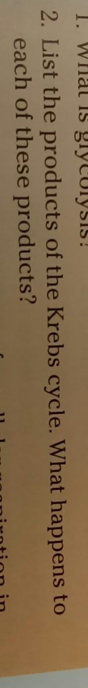 List the products of the Krebs cycle. what happens to each of these products-example-1