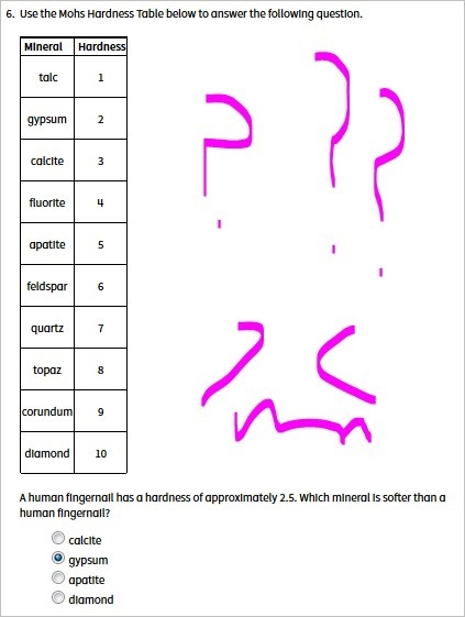 What is your fingernail made of? IDK!!! what is softer than a fingernail? IDK that-example-1