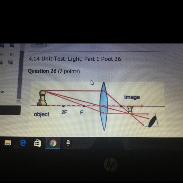 This image is..... a. inverted and larger b. inverted and smaller c. upright and larger-example-1