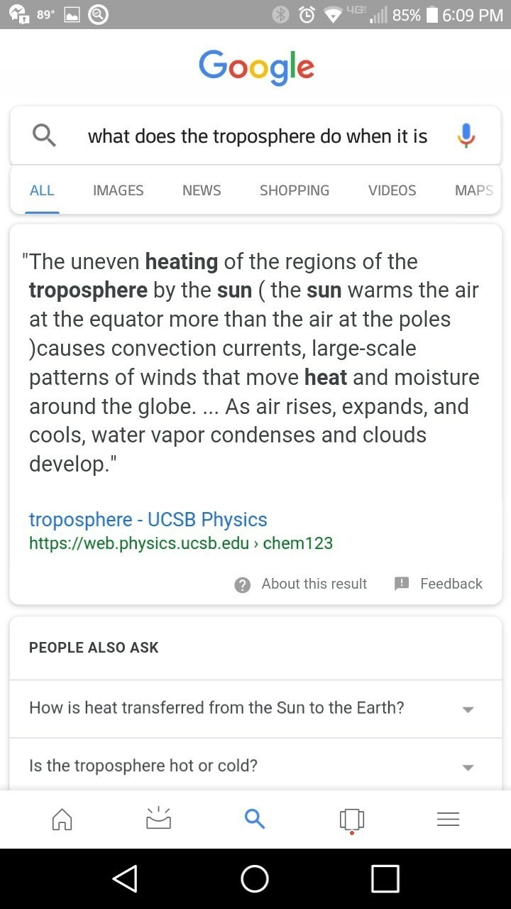 What does the air in the troposphere do as it heats up from the sun?-example-1