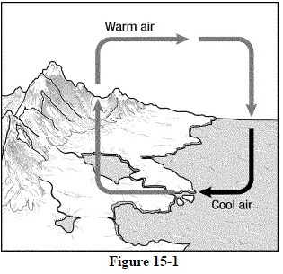 The breeze in Figure 15-1 occurs because ____________________ heats and cools more-example-1