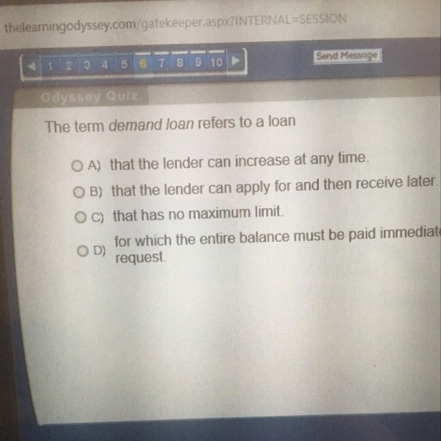 The term demand loan refers to a loan?-example-1