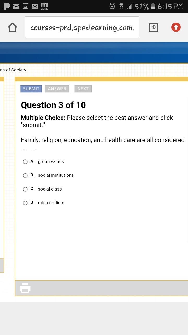 Family, religion, education, and health care are all considered _____.-example-1