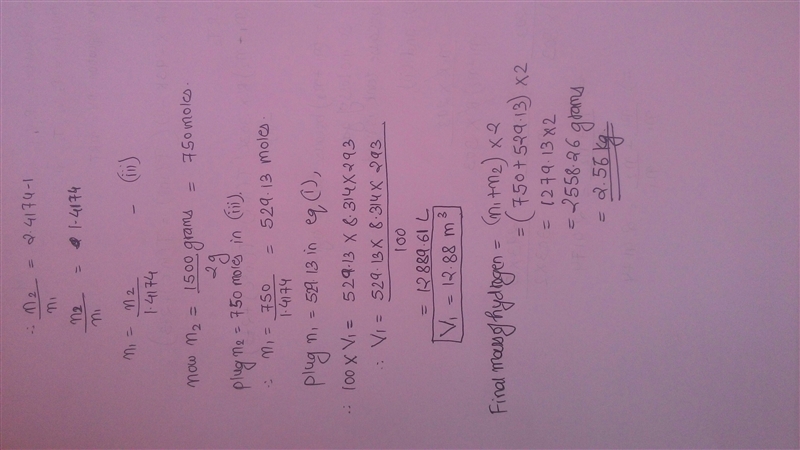 a r. tank contains H. initially at 100 kn/m2 and 20°C. 1 1/2 kg of H added so that-example-2