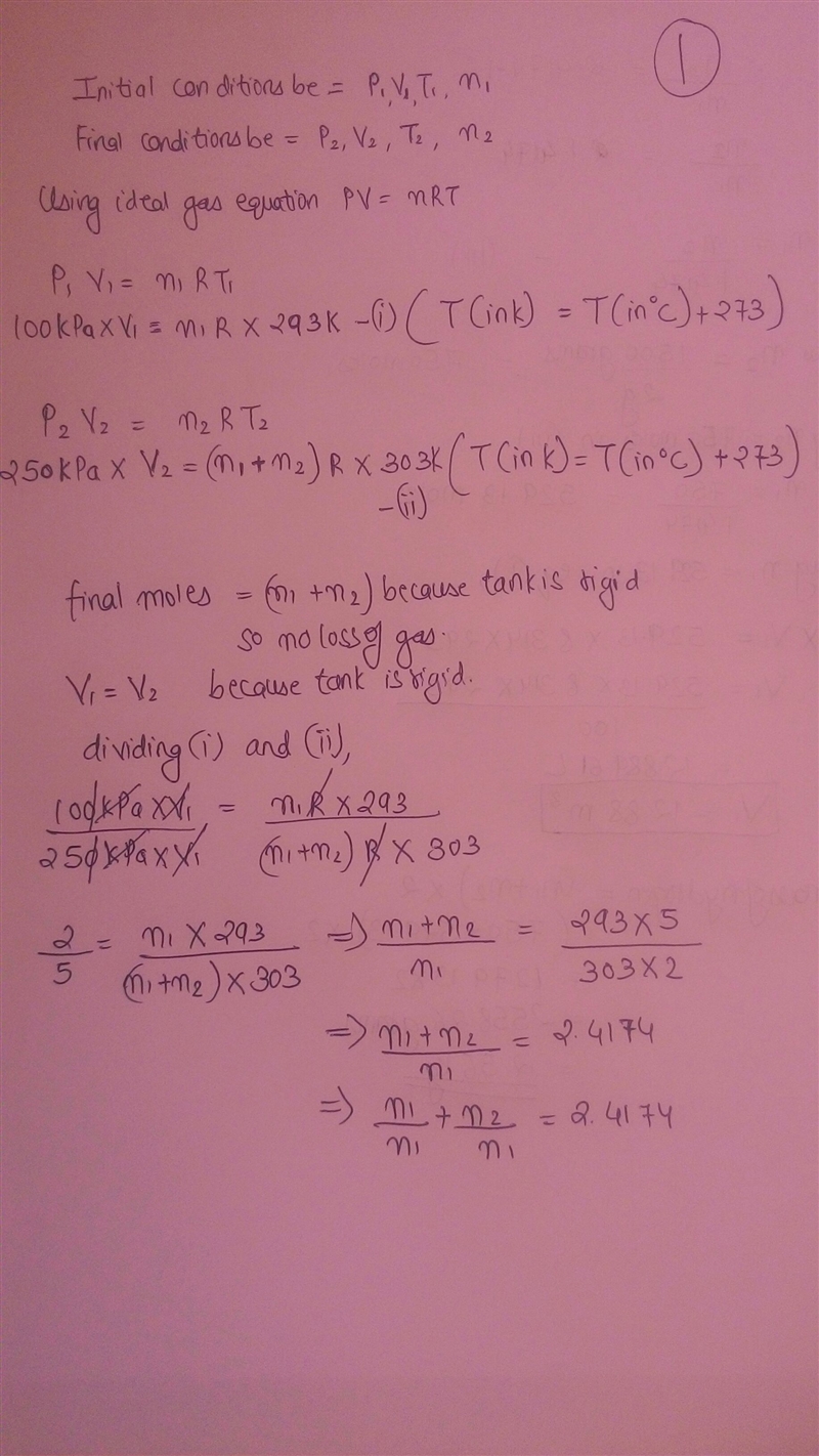 a r. tank contains H. initially at 100 kn/m2 and 20°C. 1 1/2 kg of H added so that-example-1