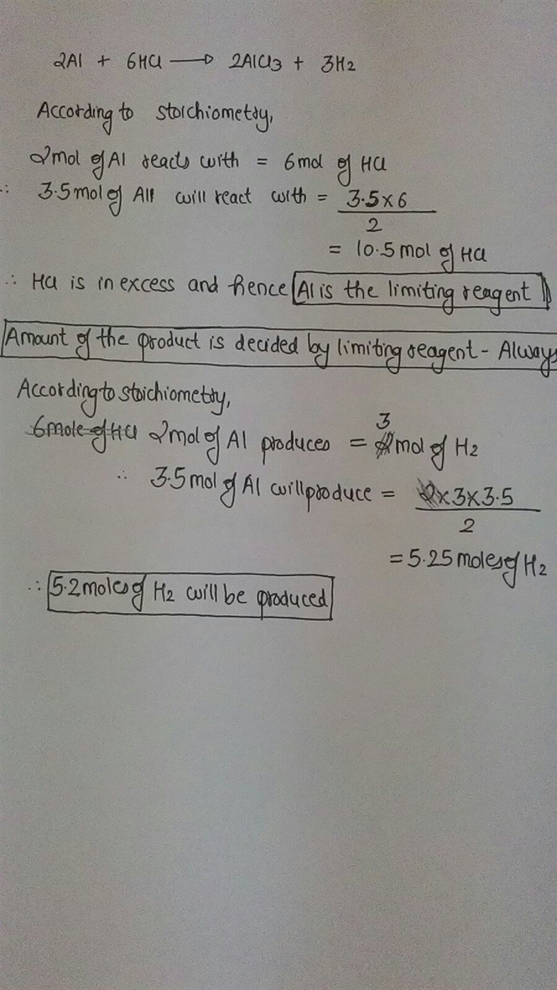 When 3.5 mol Al react with 12.5 mol HCl, what is the limiting reactant and how many-example-1