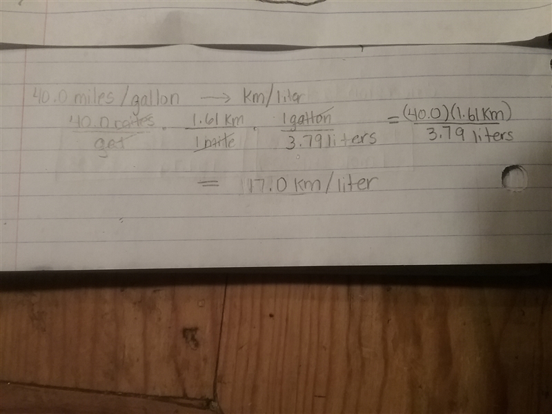 An automobile can travel 40.0 miles on one gallon of gasoline how many kilometers-example-1