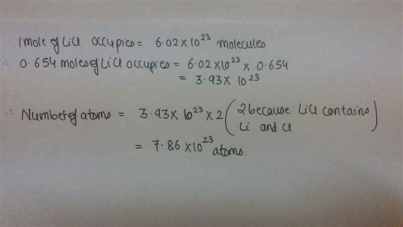 Quick question! Help please! How many atoms are in 0.654 moles of lithium chloride-example-1