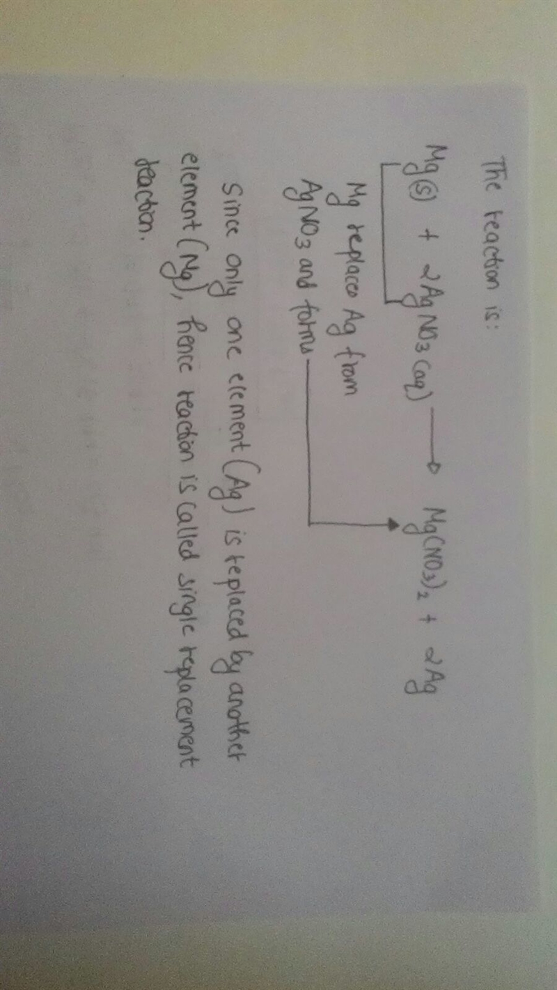 Given the reaction: mg(s) 2 agno3(aq)--> mg(no3)2(aq) 2 ag(s) which type of reaction-example-1