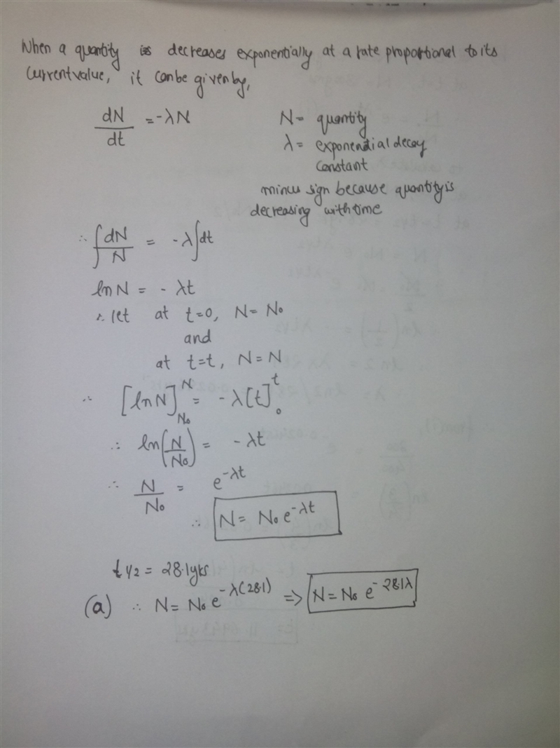 The​ half-life of a radioactive substance is 28.1 years. a. find the exponential decay-example-1