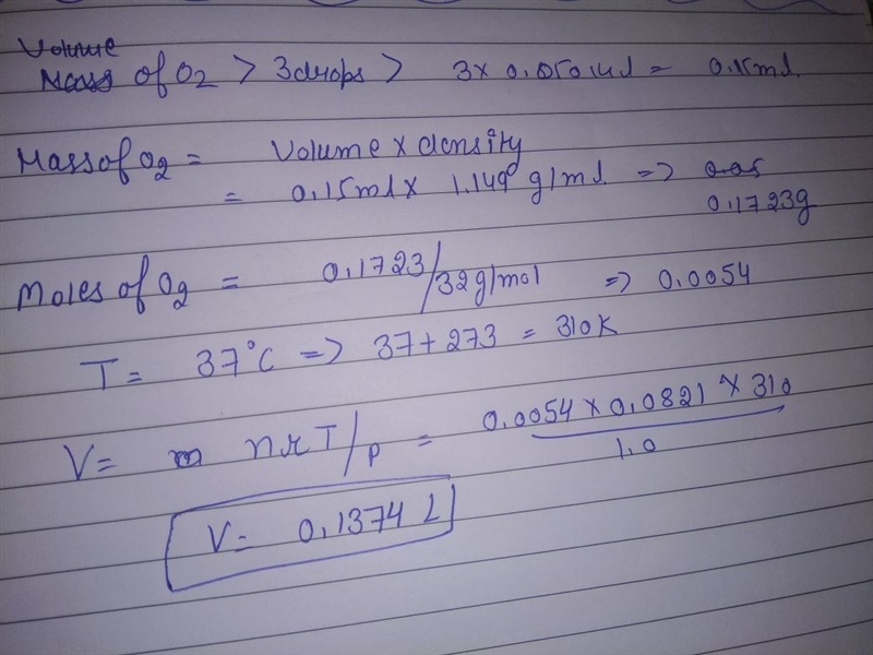 A person accidentally swallows three drops of liquid oxygen, , which has a density-example-1