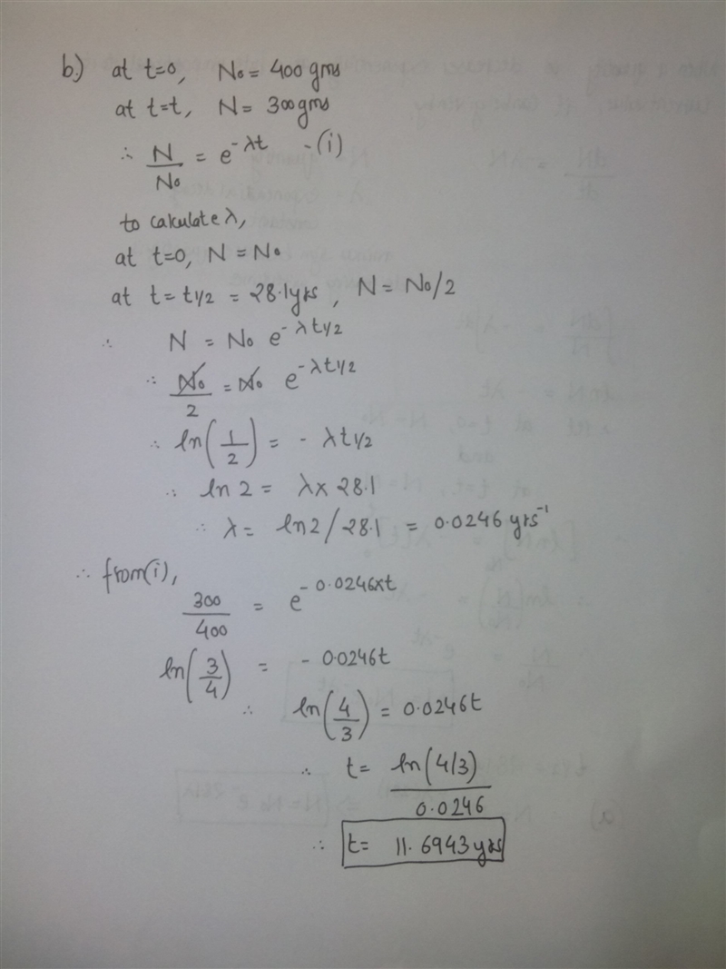 The​ half-life of a radioactive substance is 28.1 years. a. find the exponential decay-example-2