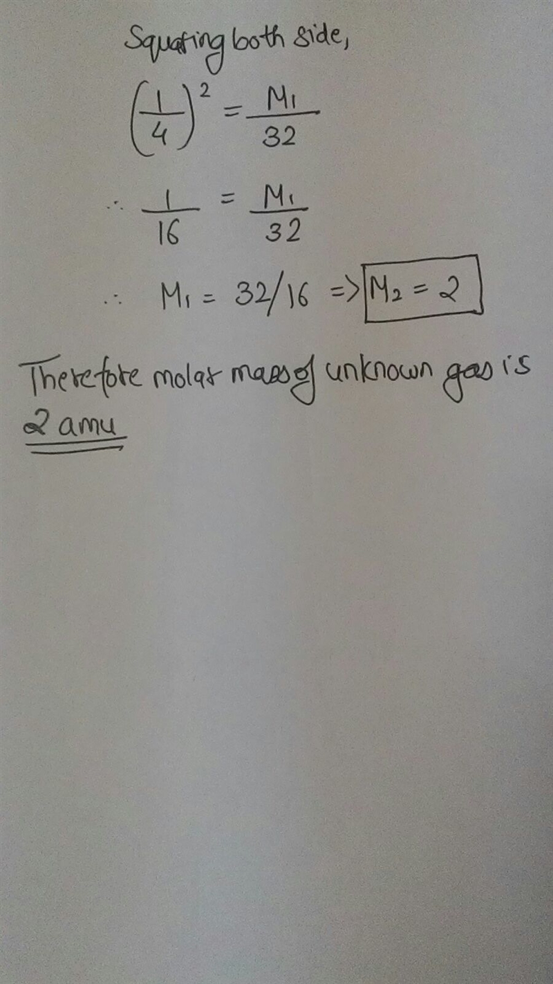 A gas effuses 4.0 times faster than oxygen (O2). What is the molecular mass of the-example-2