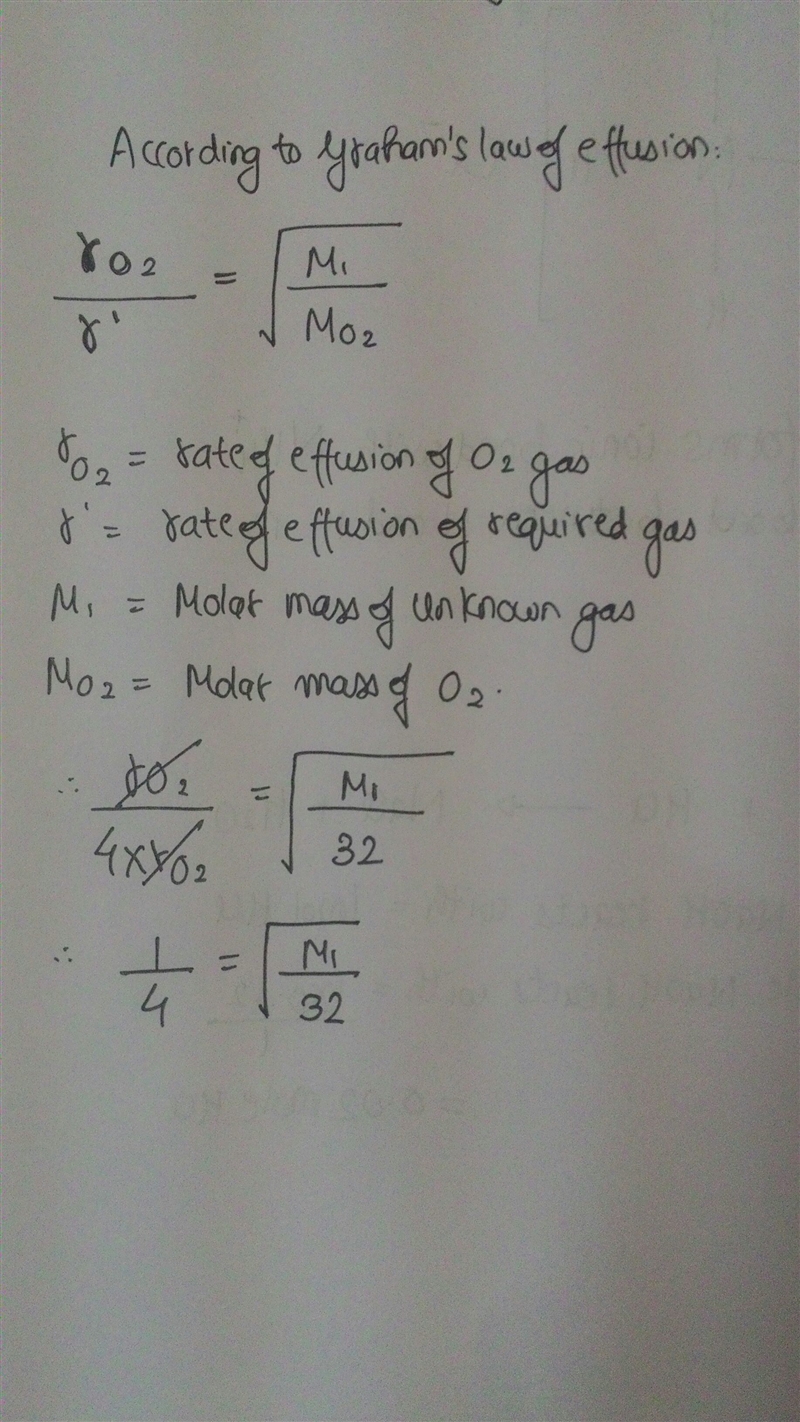 A gas effuses 4.0 times faster than oxygen (O2). What is the molecular mass of the-example-1