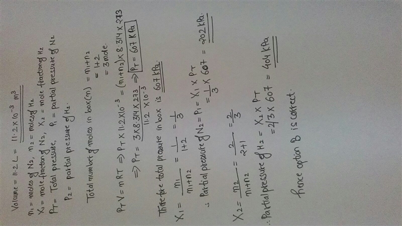 A box with a volume of 11.2 L contains 1.0 mol of nitrogen and 2.0 mol of hydrogen-example-1