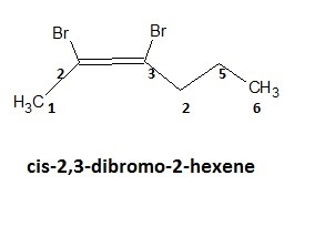 Draw the structure for cis-2,3-dibromo-2-hexene.-example-1