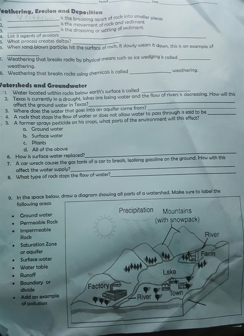 Weathering, Erosion, and Deposition Questions-example-1