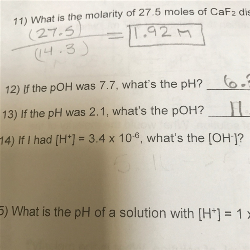 My question is #14, how do you find the [OH-] of the problem?-example-1