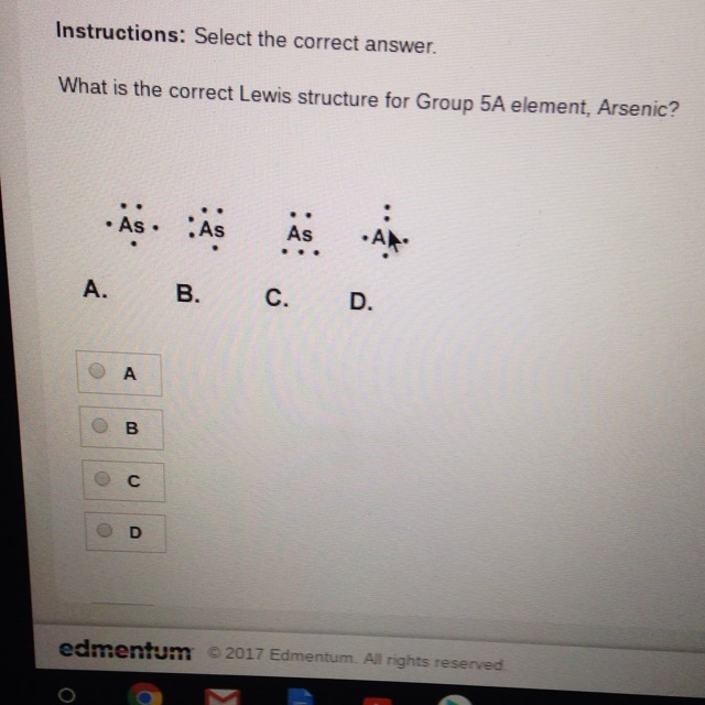 What is the correct Lewis structure for group 5A element arsenic?-example-1