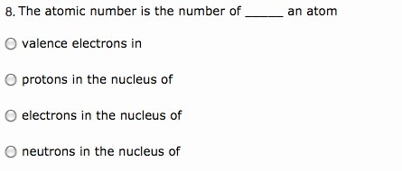 The atomic number is the number of _____ an atom-example-1