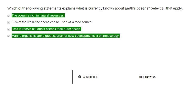 Which of the following statements explain what is currently known about Earth’s oceans-example-1