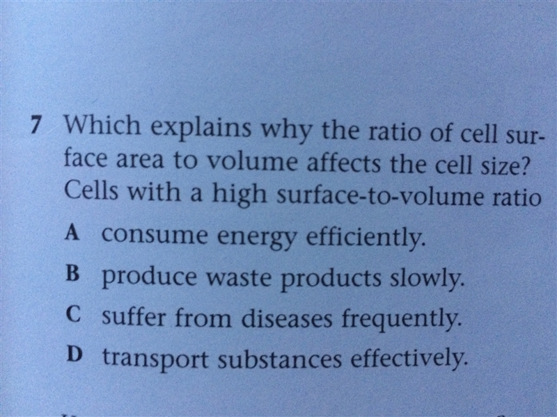 Which explains why the ratio of cell surface area to volume affects the cell size-example-1