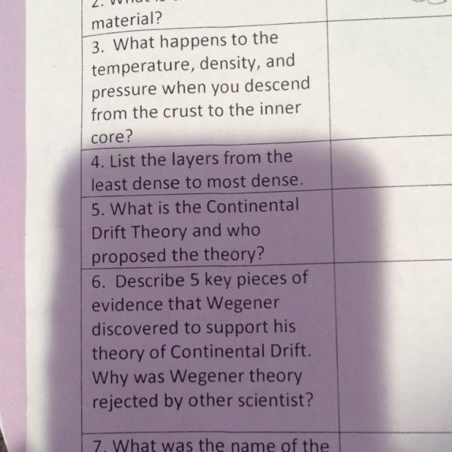 What happens to the temperature, density, and pressure when you descend from the crust-example-1