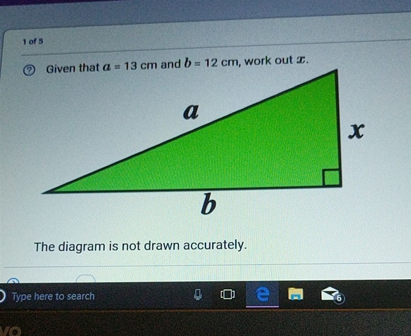 Given that a = 13 cm and B = 12 cm work out x-example-1