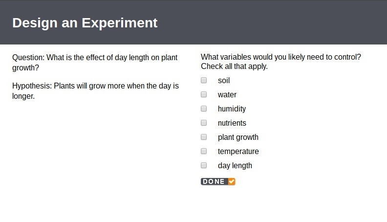 Question: What is the effect of day length on plant growth? Hypothesis: Plants will-example-1