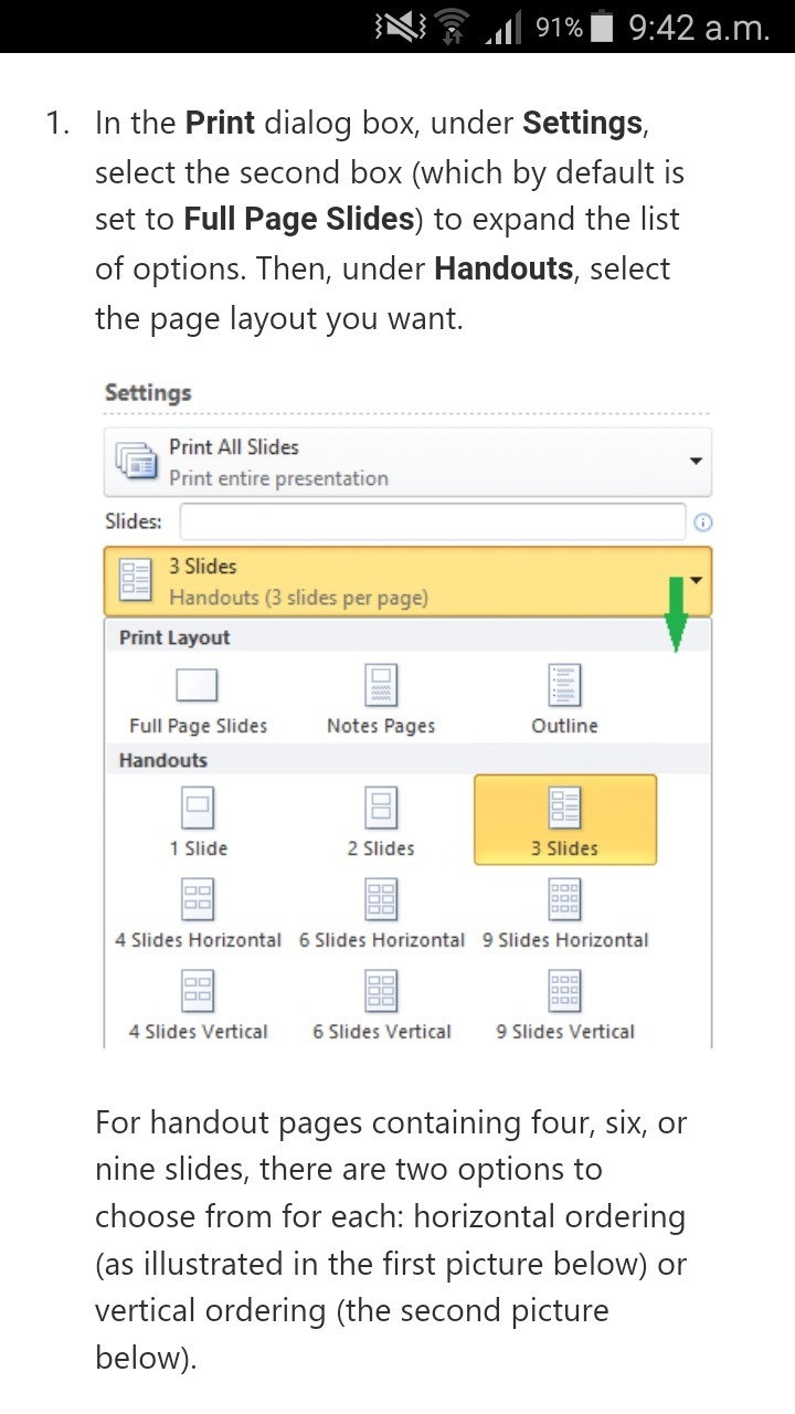 Which print setting enables multiple slides to be printed on one page?-example-1