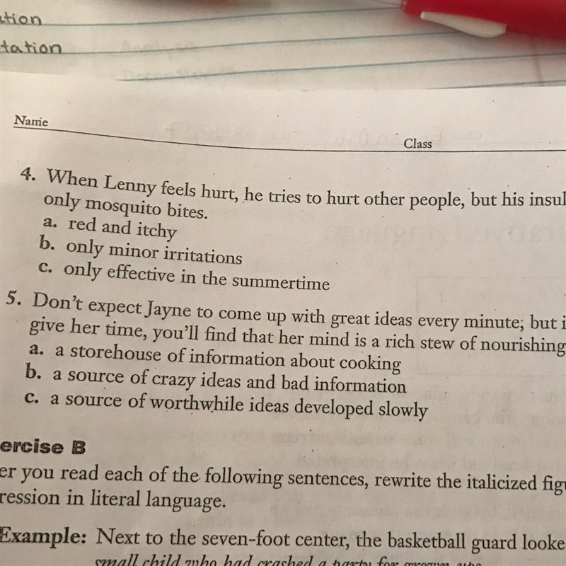 When Lenny feels hurt, he tries to hurt other people's or, but his insults are only-example-1