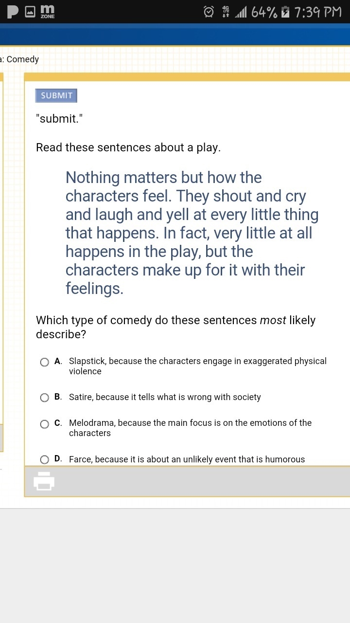 Which type of comedy do these sentences most likely describe?-example-1