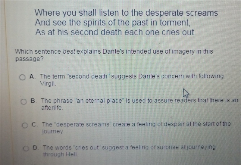 Which sentence best explains Dante's intended use of imagery in this passage?-example-1