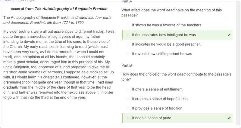 1. Read the passage. excerpt from The Autobiography of Benjamin Franklin The Autobiography-example-1