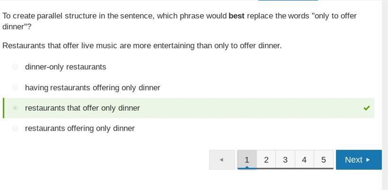 To create parallel structure in the sentence, which phrase would best replace the-example-1