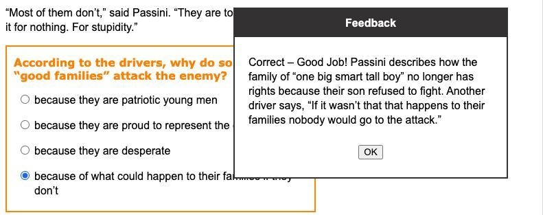 According to the drivers, why do soldiers from "good families" attack enemy-example-1